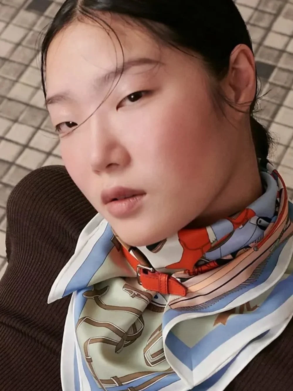 Hermes Pele Mele Silk Scarf with leather buckle.